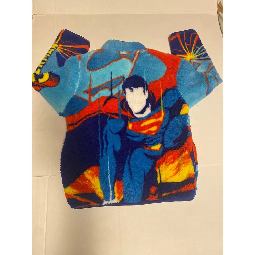 DC Comics Superman Boy's Sherpa Fleece Quarter Zip Pullover Blue M (8) NWT